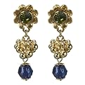 Faux Emerald and Sapphire Drop Earring - Goldtone