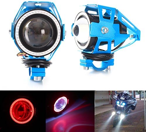 U7 LED ,U7 LED Motorcycle headlight Driving DRL Fog Head Spotlight-Light White-High/Low Beam Flashing-with Red Angle Eyes Light Ring(Pack of 2)