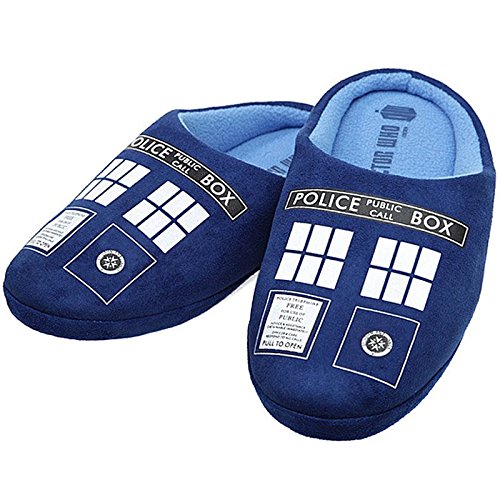 Doctor Who Mens TARDIS Plush Slippers (Blue, XL Size 12 US)