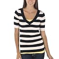 Juniors' Mossimo Supply Co. Elbow Sleeve Striped V-Neck Sweater - Black/White