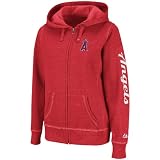 MLB Women's Los Angeles Angels Steppin' Up Full Zip Marled Fleece Hoodie (Athletic Red Marled, Large)