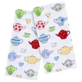 Mad About Cooking Teapots Printed Tea Towels, Pack of 2