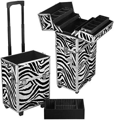 Radical Deal Professional Travel Aluminium Large Beauty Cosmetics & Makeup Train Case Salon Trolley Ultimate Organizer (2-in-1+Zebra)