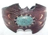 Brown Leather Turquoise Stone Tribal Cuff Bracelet