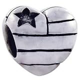 Biagi US Heart Flag Sterling Silver Bead, Pandora Compatible