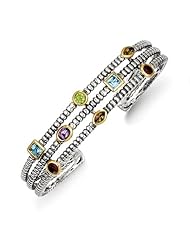 Sterling Silver W/14k 1.74tw Gemstone Cuff Bracelet, Best Quality Free Gift Box Satisfaction Guaranteed