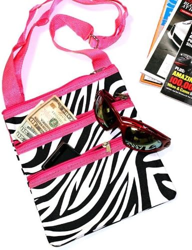Zebra Print Crossbody Purse w/ Hot Pink Trim