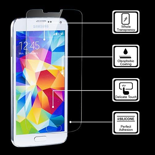 Highest Quality Premium High Definition Samsung Galaxy S5 Ballistic Nano Temper Tempered Glass Screen Protector - 9H Hardness Scratch Free Ultra Slim 0.2mm LCD Film Guard Retail Packaging (0.2mm, Rounded Edges)