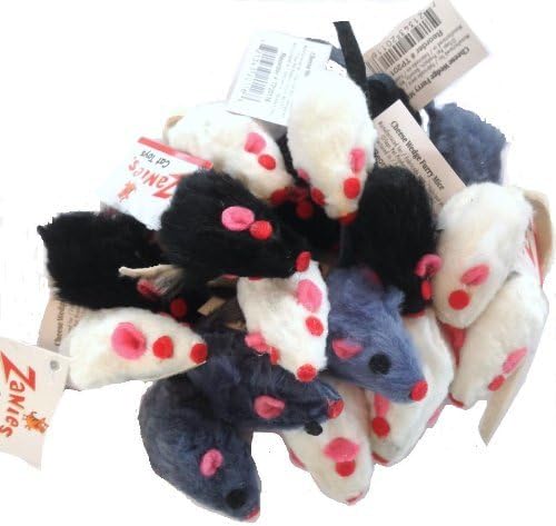 10 Zanies Furry Mice Cat Toys in Black, White and Gray