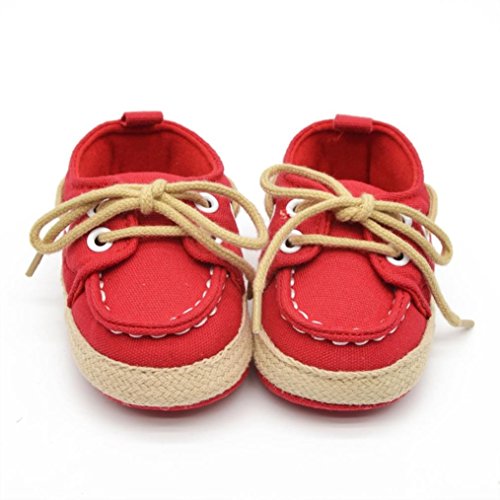 Voberry® Newborn Baby Boys' Premium Soft Sole Infant Prewalker Toddler Sneaker Shoes (0~6 Month, Red)
