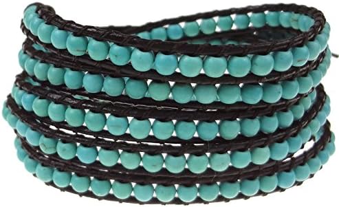 Golden Bell's Handcraft Fashion Jwelery Green Turquoise Wrap Bracelet With Adjustable Clasp--Green