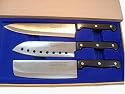 3pcs Sushi Santoku Chef's Knife Knives Cutlery Set w/case