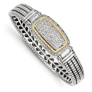 Genuine IceCarats Designer Jewelry Gift Sterling Silver W/14K 1/4Ct. Diamond Bangle Bracelet In 14K/Silver Two-Tone