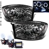 6000k Slim Xenon HID Kit+ 06-08 Dodge Ram Halo LED Smoke Projector Head Lights by AUTOVISIONPRO