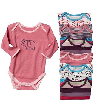 Girls Long Sleeve Sleepy Elephant Bodysuits - 7pk