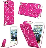 Magic Global Gadgets - Sparkly Pink Diamond Glitter Leather Flip Case Cover Pouch For Apple iPod Touch 5 5th Gen Generation iPod 5 With Screen Guard & Stylus Pen