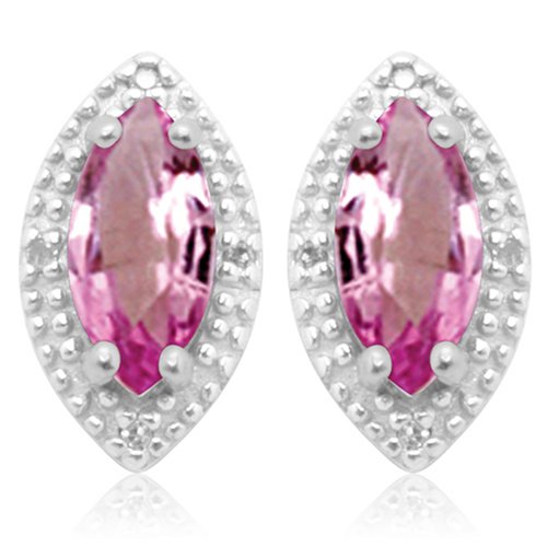 10k White Gold Marquise Created Pink Sapphire and Diamond Earrings