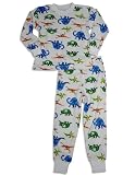Saras Prints - Boys Long Sleeve Dinosaurs Pajamas, White, Multi (Size 7)