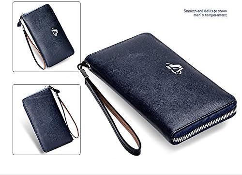 Men's Leather Wallet, Eilen First layer Genuine Leather [Checkbook] Purse Case Long Organizer [Multi Pocket] Zip Phone Wallet for Samsung galaxy S3/S4/S5/S6/NOTE3/NOTE4 /iPhone 6 plus 5.5 inch /iPhone 6 4.7inch/HTC M7/HTC M8 (Blue)