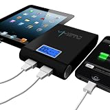 Maxboost Pulse 10000mAh Dual 5V 3A USB External Portable Power Battery Pack Charger with Digital Display (Piano Black) - Compatible with Apple iPhone 5S 5C 5 4S 4 ; iPad Air 5 4 Retina 3 2 1, The New iPad ; iPad mini retina 1 2; Google Nexus 5 4 7 FHD 2 ; Samsung Galaxy Note 3 , Galaxy S4 S3, Galaxy S4 Mini S3 Mini; HTC One M7 Mini M4 ; LG Optimus G2 ; Samsung Galaxy Tab 3 7.0 8.0 10.1 ; Nokia Lumia 1520 1020 920 900 [3 Charging Connectors + Car   rying Case Pouch]