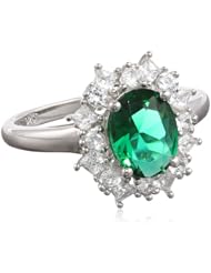 Sterling Silver Simulated Emerald and Created White Sapphire Ring, Size 7