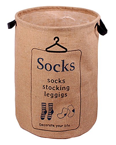 Colorfulhall- Round Crunch Can Socks Basket Linen Round Laundry Storage Basket 13.38*16.9" Blue Pop-up Laundry Hampers Laundry Bags Nursery Hampers Nursery Storage Baskets Kids Baby Stroller Attachable Storage Space Saver Bags