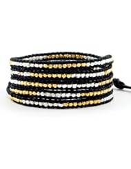 Chan Luu Gold and Silver Nugget Wrap Bracelet on Black Leather