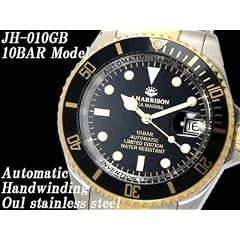 【J.HARRISON】ジョン ハリソン ロレックス サブマリーナタイプ 10気圧防水 ダイバーモデル自動巻き時計!ゴールドブラック!JH-010GB-10BAR