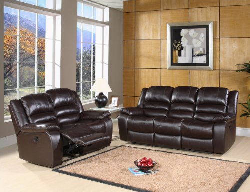 Picture of Abbyson Living Brownstone Reclining Leather Sofa and Loveseat Set in Dark Brown By Abbyson Living (CH-8801-BRN-3/2) (Sofas & Loveseats)