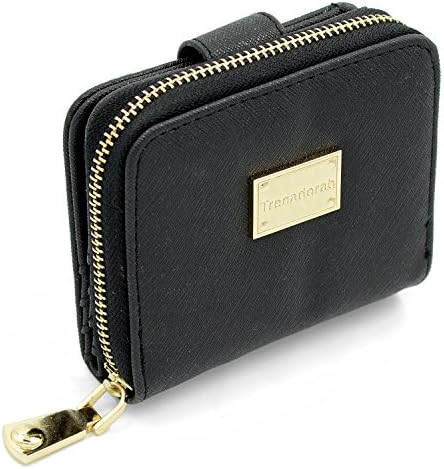 Glamdaisy Women's Leather Name Card Wallet with Zipper Pocket (Black)