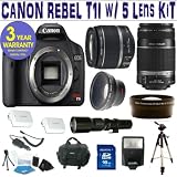 BRAND NEW CANON REBEL T1I (EOS 500D) w/ CANON 18-55 IS LENS + CANON 55-250 IS LENS + 500 PRESET LENS + .45X WIDE ANGLE LENS + 2X TELEPHOTO LENS + 16GB HIGH SPEED MEMORY CARD CLASS 10 + 3 YEAR CELLTIME WARRANTY