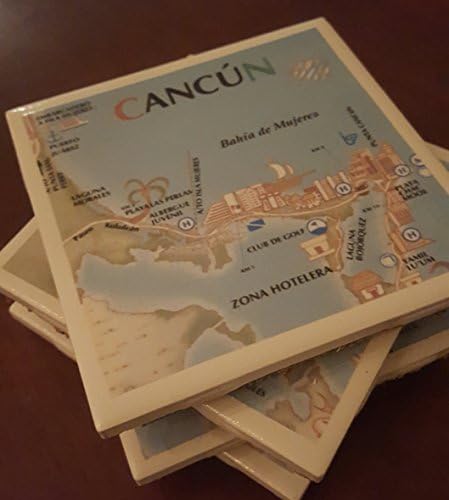 Cancun Map Coasters, For Drinks and Candles, Set of 4