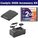 Nikon Coolpix 3500 Digital Camera Accessory Kit includes: T44654 Memory Card, SDM-134 Charger, SDENEL2 Battery