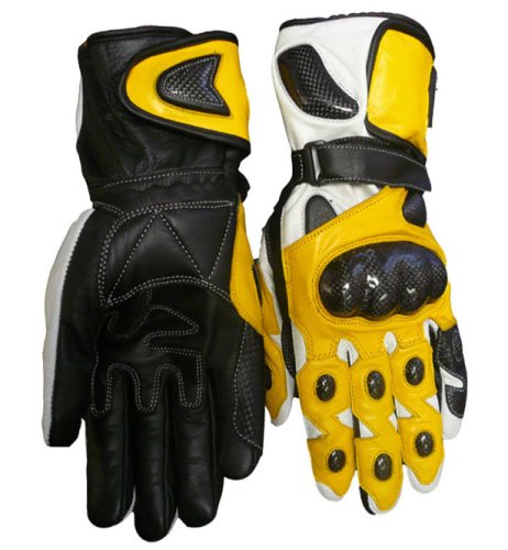 Leather Armored Racing Gauntlet Gloves Red, Yellow, Green   LeatherBull(Free U.S. Shipping)