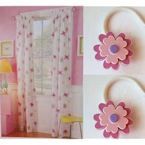 SET OF 2 Flower Patch Curtains and 2 Matching HoldBacks - 84 L Panels - Pink, Purple,...