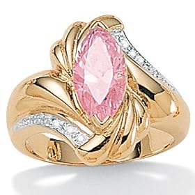 14k Gold-Plated Marquise-Cut Pink Ice and Round White DiamonUltra&trade; Cubic Zirconia Ring: Jewelry