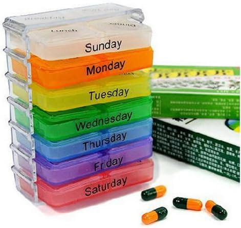 JIEAK Rainbow 7 Day Pill Boxes Holder Weekly Medicine Storage Organizer Tablet Container Case