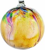 Kitras Art Glass Art Nouveau Witch Ball Ornament - Amber Gold 6"