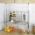 WENKO Teleskop-Regal BASIC - ohne Bohren - METALL Küchenregal mit Hakenleiste, Ablage und Gemüse- und Obstkorb