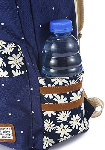 Shinysnail Womens and Big girls Daisy younger partten Canvas bag school bagpack Rucksack bookbag Deepblue