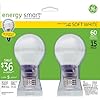 GE 74725 15-Watt Energy-Smart Covered Glass CFL Light Bulbs, 60-Watt Equivalent, 2-Pack