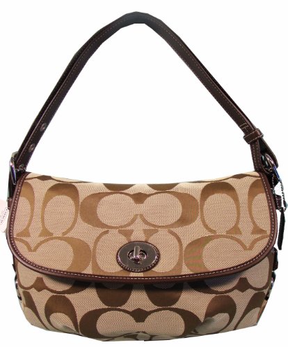 Coach Khaki Signature Flap Duffle Shoulder Handbag 15171 24CM