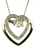 9ct Yellow Gold Ladies 6 Points Diamond Set Double Heart Slider Pendant On 18 Curb Chain