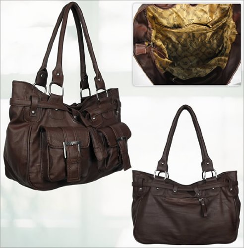 Ladies Brown Buckle Drawstring Designer Shoulder Handbag