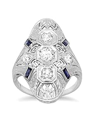 18k White Gold Diamond and Sapphire Art Deco Dinner Ring