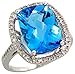 14 Karat Weissgold Grosser Steinen Ring, mit 0.27 Karat Brilliantschliff Diamanten & 6.95 Karat 14x10mm Kissenschliff Blau Topas Stein, (18mm) breit