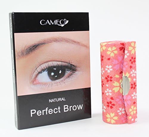 1 Pink Sakura Flower Lipstick Case + 1 Cameo Cosmetics Natural Perfect Brow (Eyebrows Color Brush Stencils Tweezer Brush)