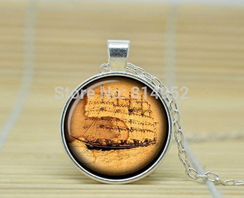 VintaStore Art Glass Necklace Ancient Ship Pendant Old Sailboat Necklace Vintage Ship Jewelry A2578