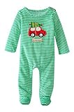 (コ-ランド) Co-land ベビー服 ロンパース 赤ちゃん カバーオール クリスマスを演出 新生児 長袖 秋冬着 子供服 ボーダー 男の子 女の子 出産祝い グリーン 100