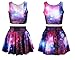 Benibos Womens Digital Print Reversible Crop Top + Skirt 2 Pieces Vintage Clubwear (Galaxy), One Size